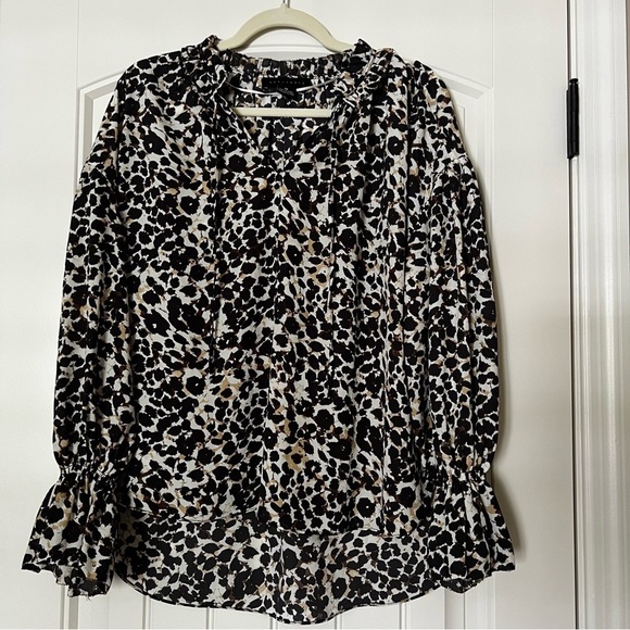 Sanctuary Ruffled Tie Neck Cheetah Print Chiffon Blouse - Picture 2 of 7